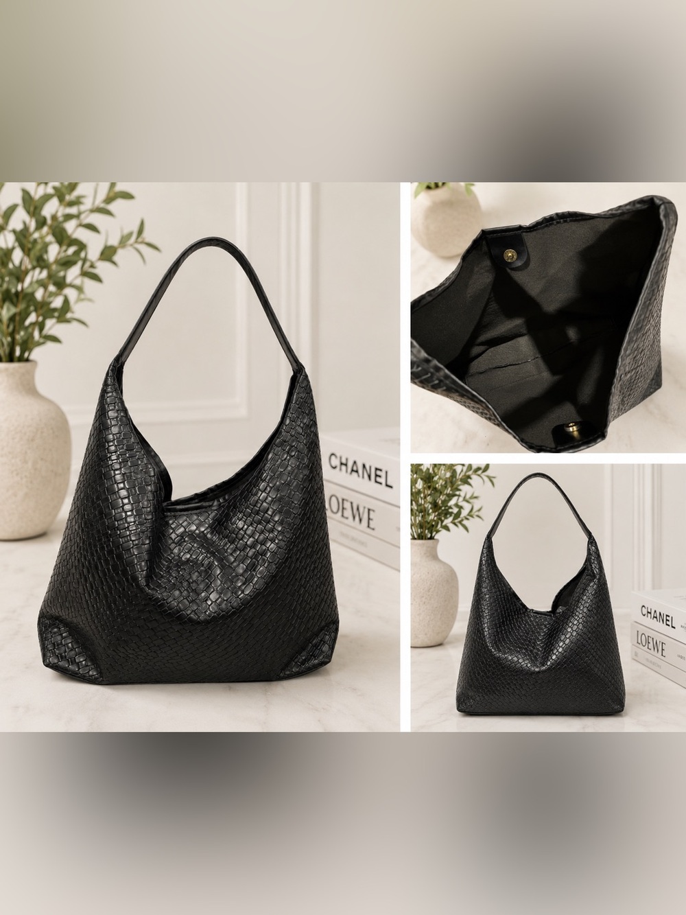 Woven lightweight Black Hobo Shoulder Bag